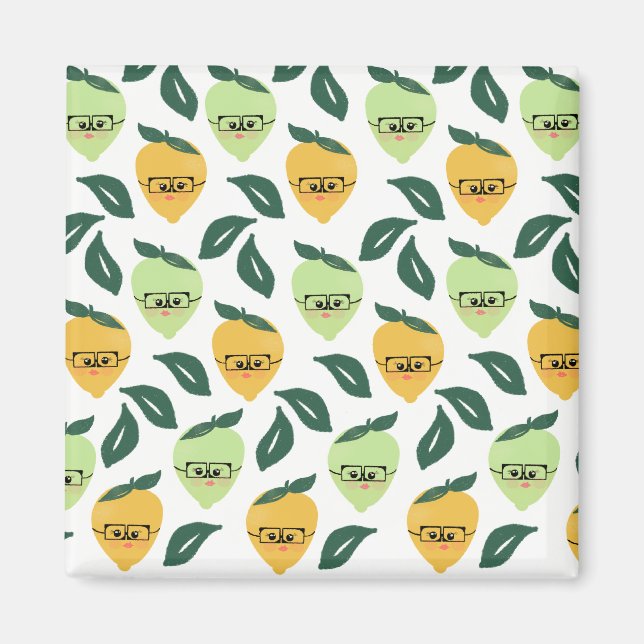 Cute Lemon Cartoon with Glasses Pattern Magnet (Vorne)