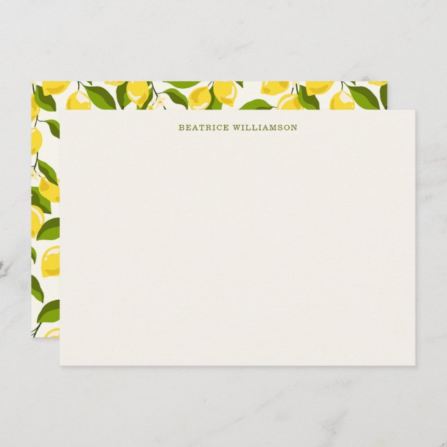 Cute Lemon Fruit Watercolor Pattern Personalized Mitteilungskarte (Vorne/Hinten)