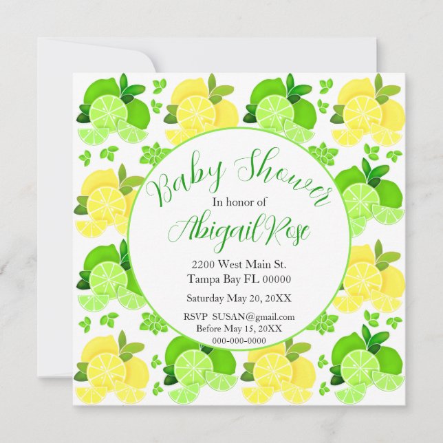 Cute Lemons limes agrumes Baby shower Invitation (Devant)