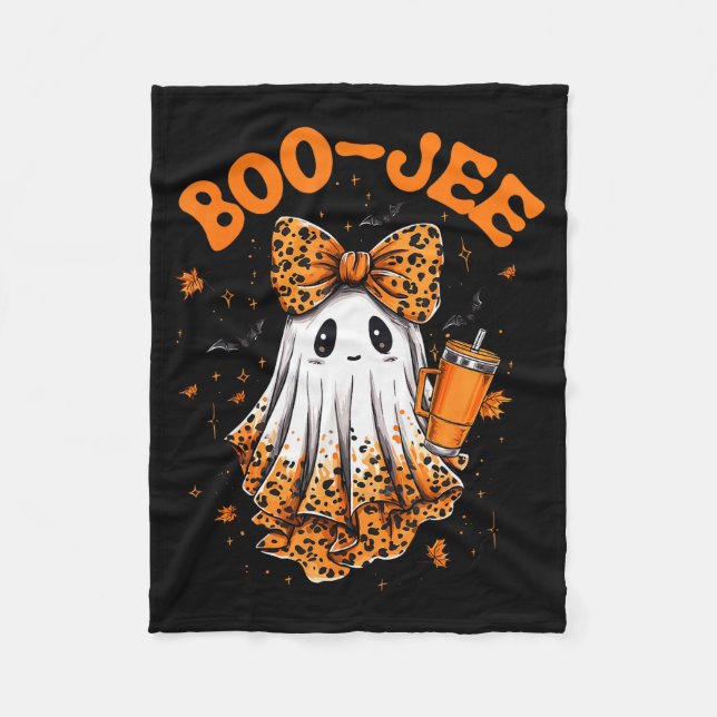 Cute Leopard Boo Jee Ghost Coffee Halloween Costum Fleecedecke (Vorderseite)