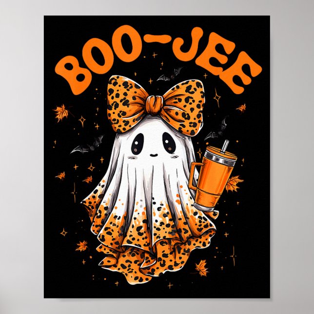 Cute Leopard Boo Jee Ghost Coffee Halloween Costum Poster (Vorne)