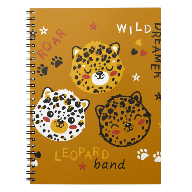 Cute Leopard Cat Face Drawing. Little Funny Cheeta Notizblock (Vorderseite)