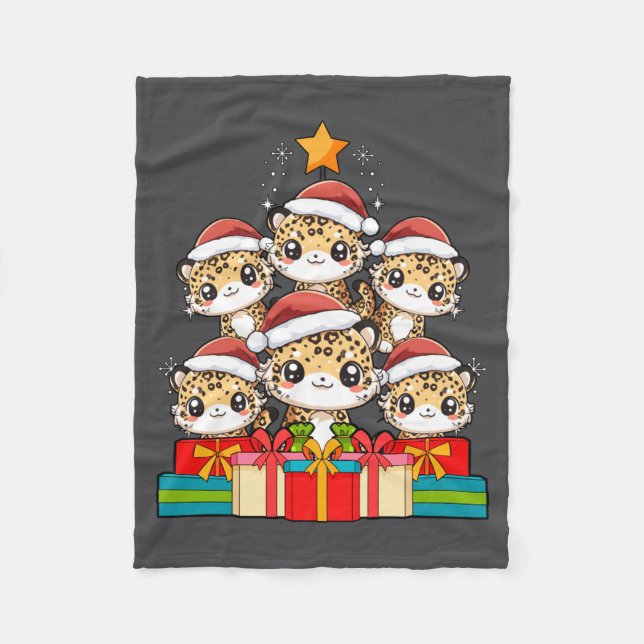 Cute Leopard Gecko Le Lizard Christmas Tree Xmas H Fleecedecke (Vorderseite)