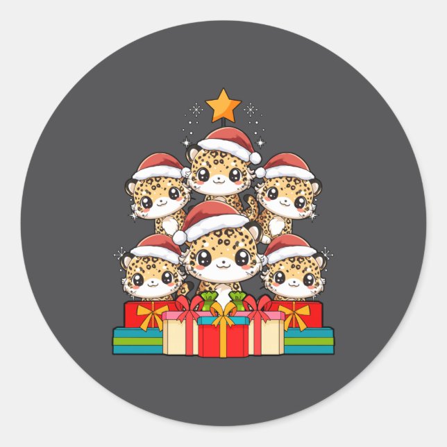 Cute Leopard Gecko Le Lizard Christmas Tree Xmas H Runder Aufkleber (Vorderseite)