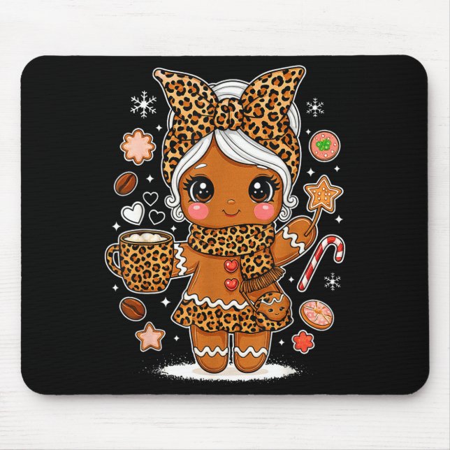 Cute Leopard Gingerbread Girl Coquette Bow Holiday Mousepad (Vorne)