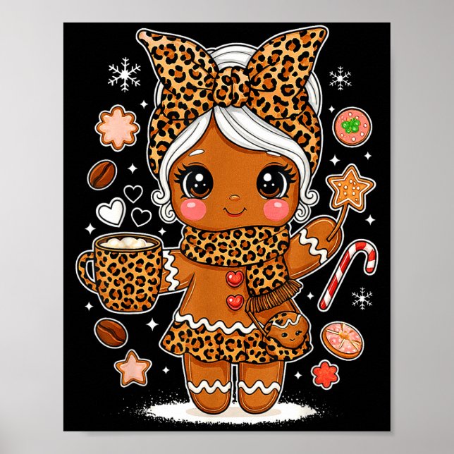 Cute Leopard Gingerbread Girl Coquette Bow Holiday Poster (Vorne)