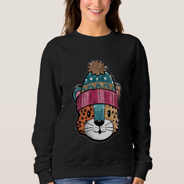 Cute Leopard Winter Hat Adorable Cartoon Sweatshirt (Vorderseite)