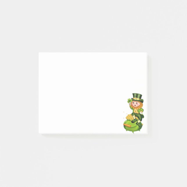 Cute leprechaun & pot de billets en or post-it (Devant)