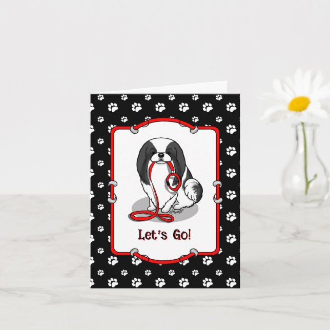 Cute Let's Go! Japanese Chin Dog (black & white 1) Karte (Kleine Pflanze)