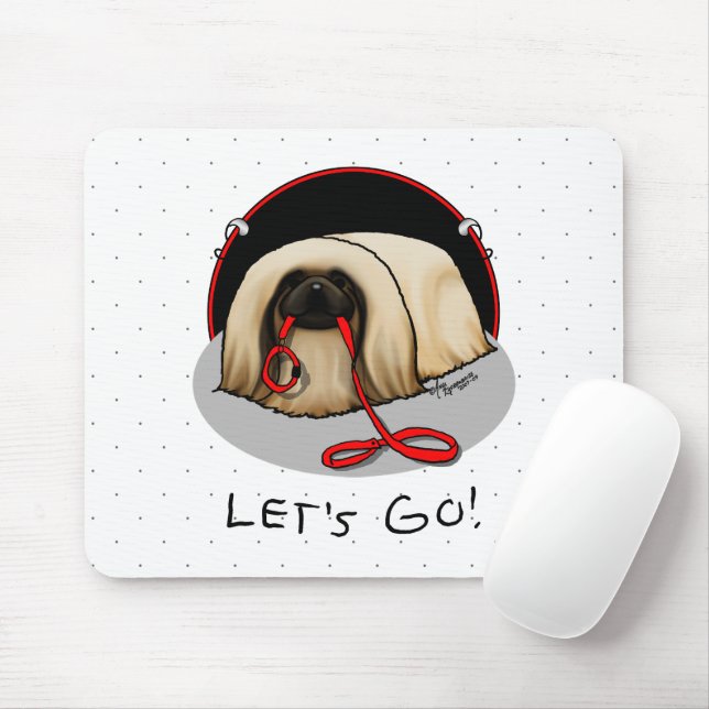 Cute Let's Go! Walk Pekingese Dog (brown masked) Mousepad (Mit Mouse)