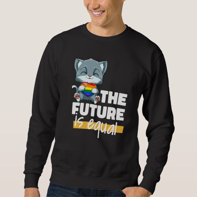 Cute LGBTQ Cat Heart Cat LGBTQ Heart Sweatshirt (Vorderseite)