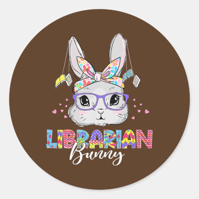 Cute Librarian Bunny Reading Book Lover Happy Runder Aufkleber (Vorderseite)