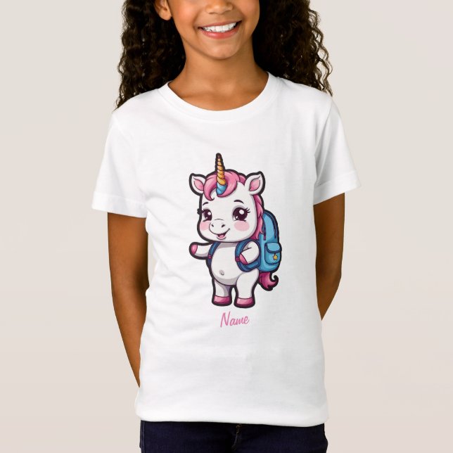 Cute licorne avec sac à dos T-shirt école (Devant)