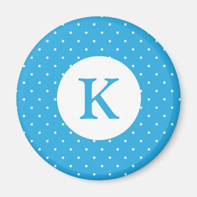 Cute Light Blue Polka Dot Pattern Monogram Magnet (Vorne)