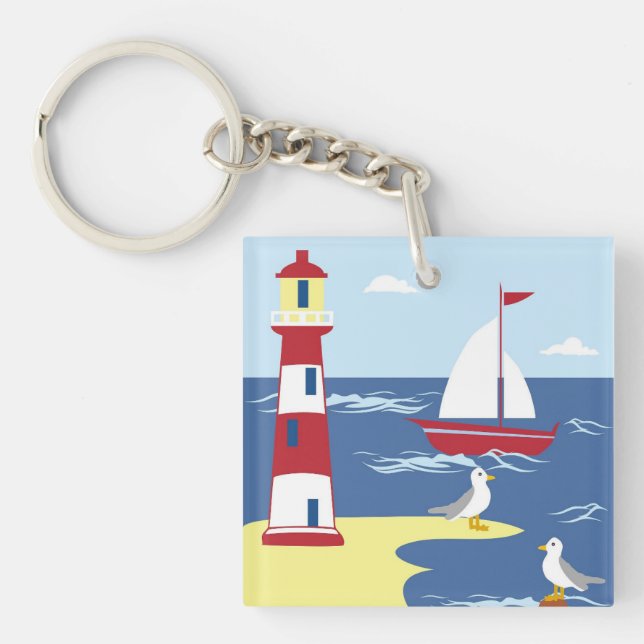 Cute Lighthouse and Boat Seaside Art (Devant)