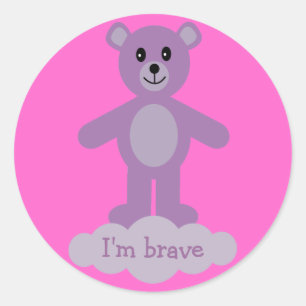 Cute Lilac Teddy Bear Je suis Brave Stickers Rose