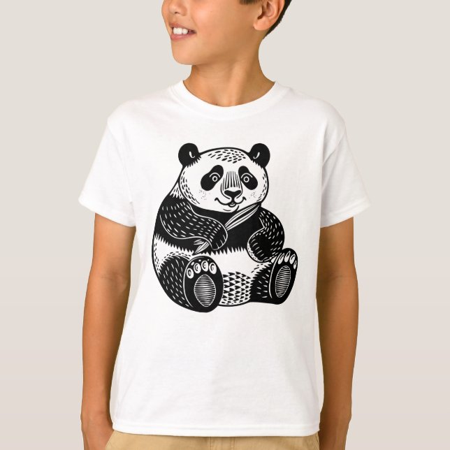 Cute Linocut Giant Panda Kids Tee (Vorderseite)