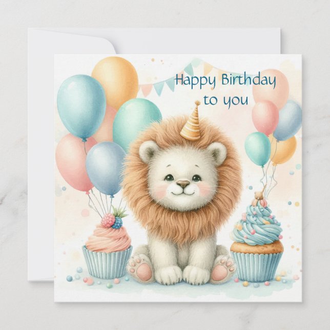 Cute Lion birthday Personalize Custom Karte (Vorderseite)