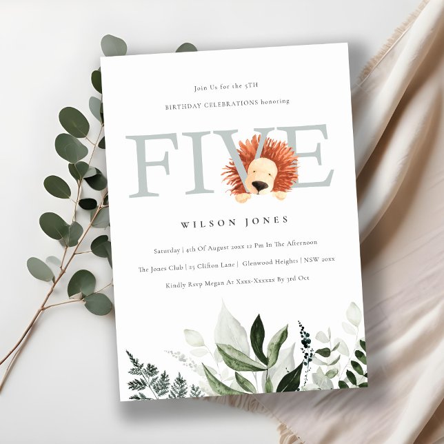 Cute Lion Foliage 5e anniversaire Invitation de fê (Créateur téléchargé)