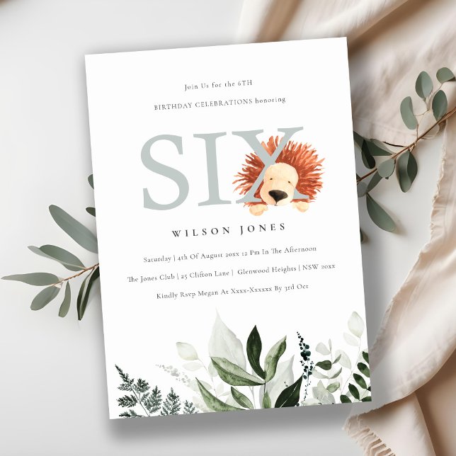 Cute Lion Foliage 6ème Anniversaire Invitation de  (Créateur téléchargé)