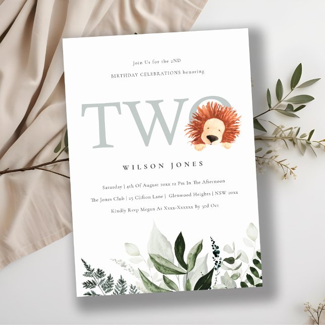 Cute Lion Foliage Deuxième Invitation de fête d'an (Créateur téléchargé)