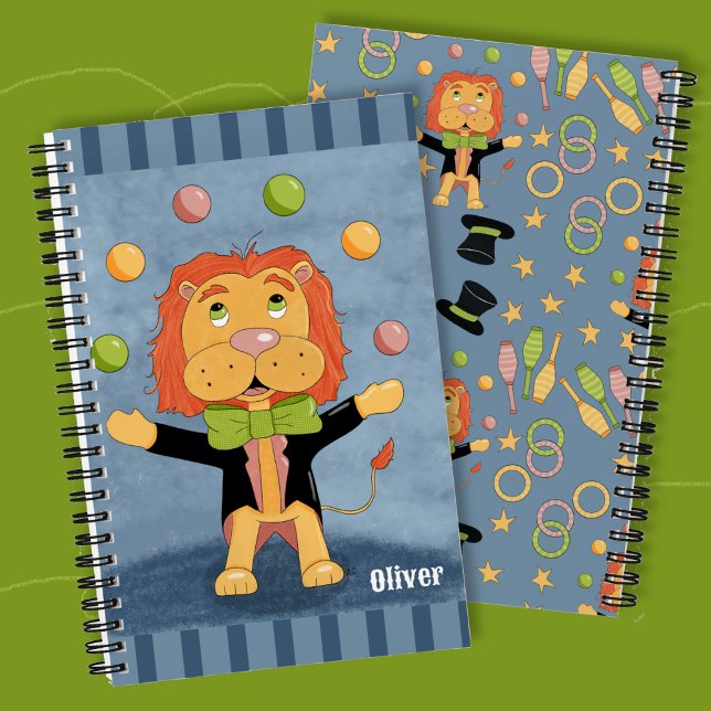 Cute Lion Juggler Kid Personalized Spiral Notebook Notizbuch (Cute personalized kid spiral notebook with a juggling lion . )