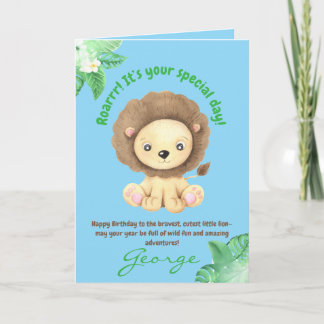 Cute Lion Jungle Animals Kids Birthday Photo Karte