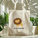 Cute Lion Kids' Personalized Tragetasche<br><div class="desc">This kids' tote bag for animal lovers features a cute illustration of a lion. Personalize it with your child's name in black letters. Makes a great book bag for boys or girls!</div>