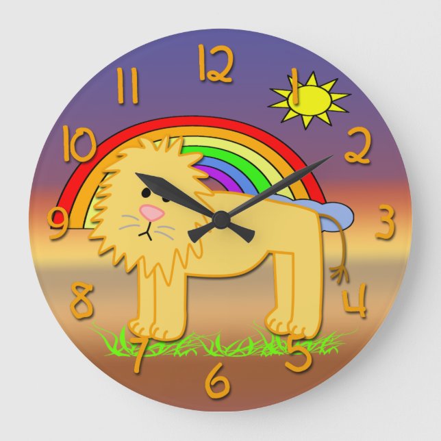 Cute Lion Kid's Round Wall Clock Große Wanduhr (Vorderseite)