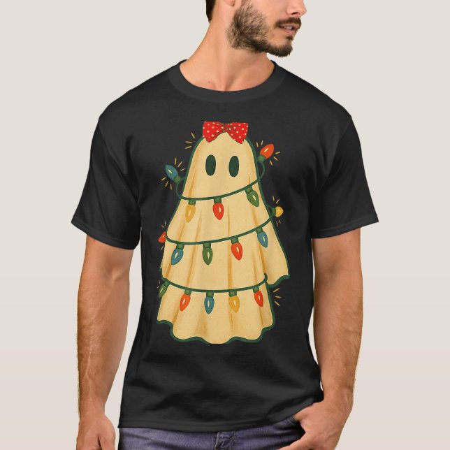 Cute Lit Ghost Christmas Tree Funny Gift Halloween T-Shirt (Vorderseite)