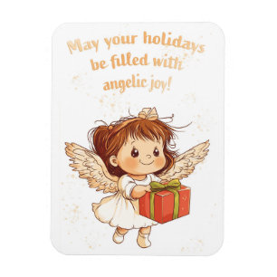 Cute little Angel with Gift Xmas Holiday Magnet
