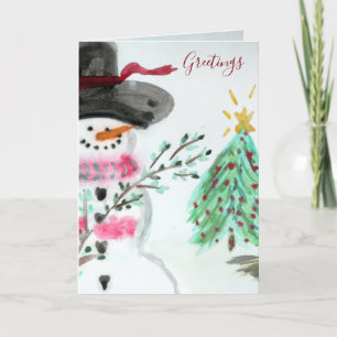Cute Little Artistic Snowman Carte de vacances pli