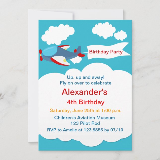 Cute Little Avion Boy Invitation Anniversaire (Devant)