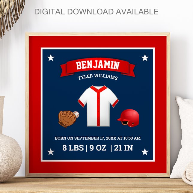 Cute Little Baseball Player Baby Boy Birth Stats Poster (Von Creator hochgeladen)