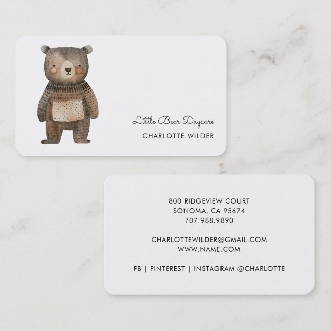 Cute Little Bear Daycare Business Card Visitenkarte (Vorne/Hinten)