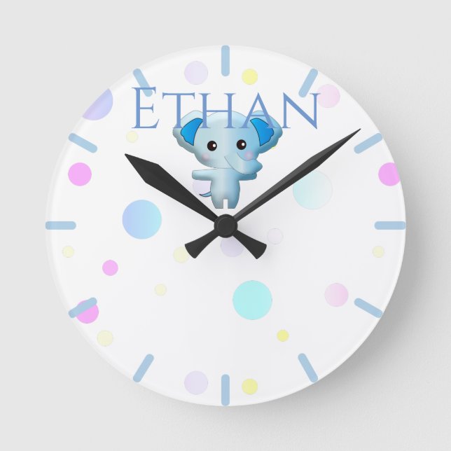 Cute Little Blue Boy Elephant Runde Wanduhr (Vorderseite)