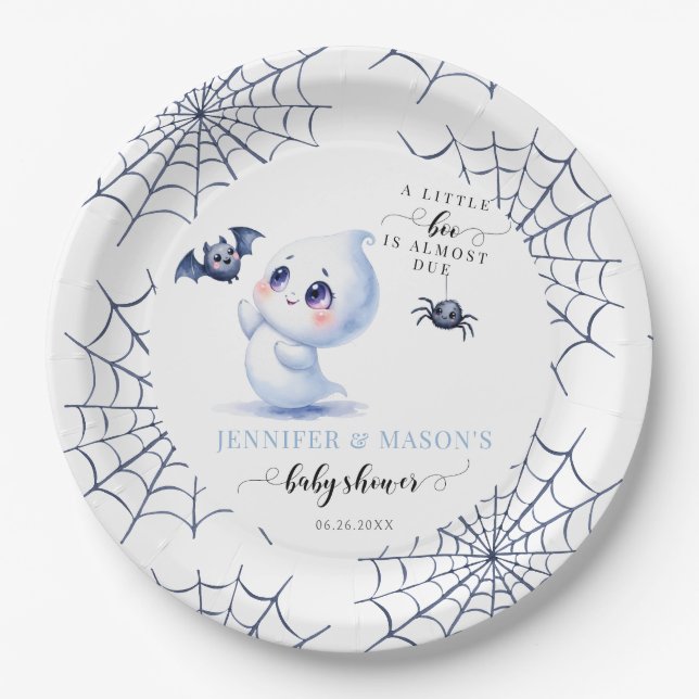 Cute Little Boo Ghost Halloween Baby Boy Shower Pappteller (Vorderseite)