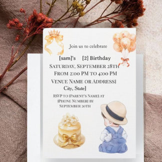 Cute Little Boy 2nd Birthday Party Invitation Einladung