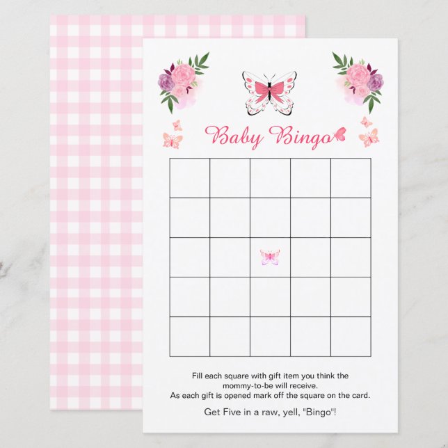 Cute Little Butterfly Baby Shower Bingo Game  (Vorne/Hinten)
