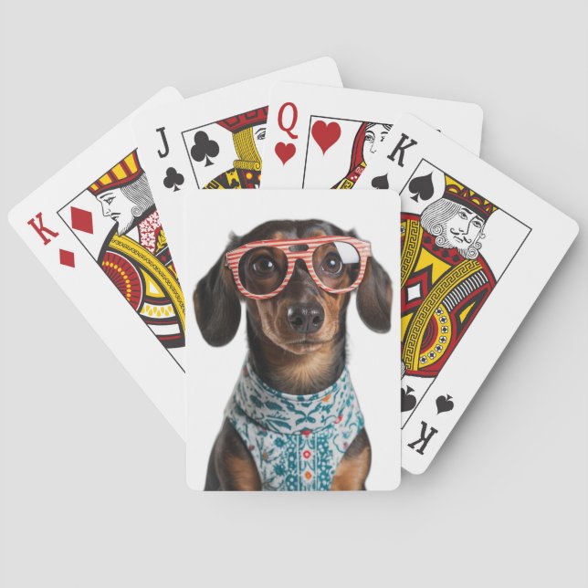 Cute Little Dachshund With Red Glasses Spielkarten (Rückseite)