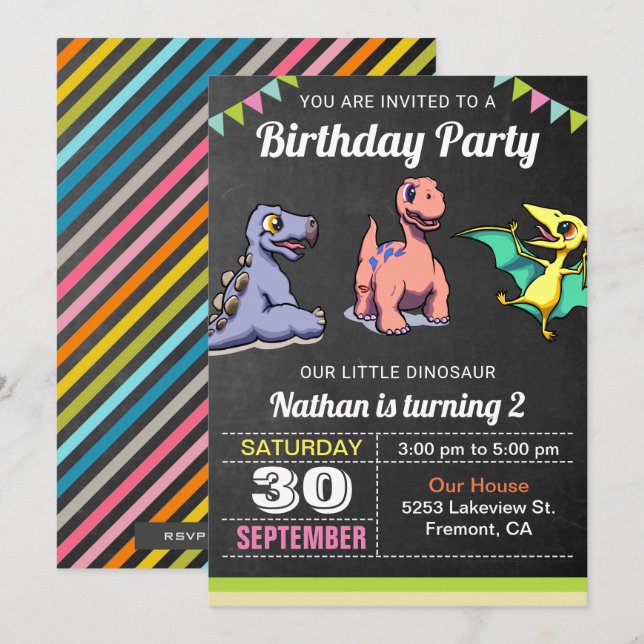 Cute Little Dinosaur Invitation de fête d'annivers (Devant / Derrière)