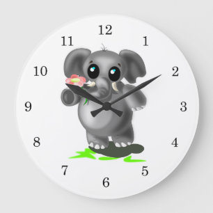 Cute Little Elephant with Flower - Sweet Große Wanduhr