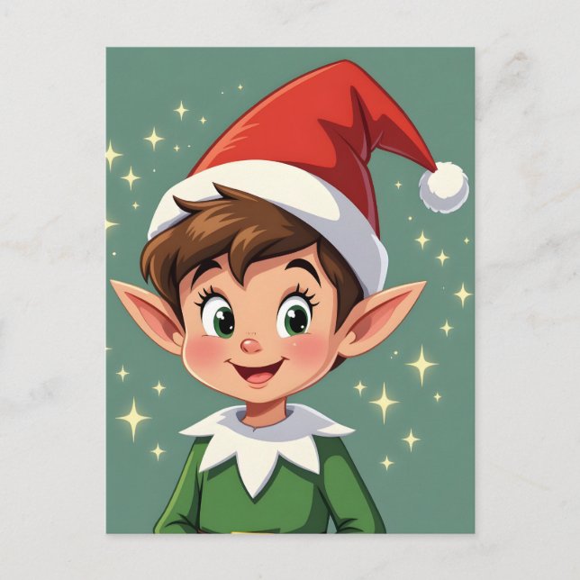 Cute little elf with Christmas hat Postkarte (Vorderseite)