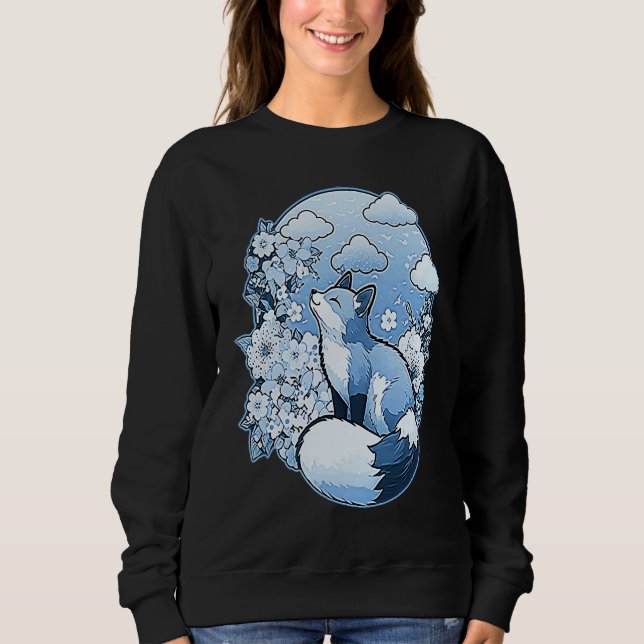 Cute little fox flowers clouds spring retro sweatshirt (Vorderseite)