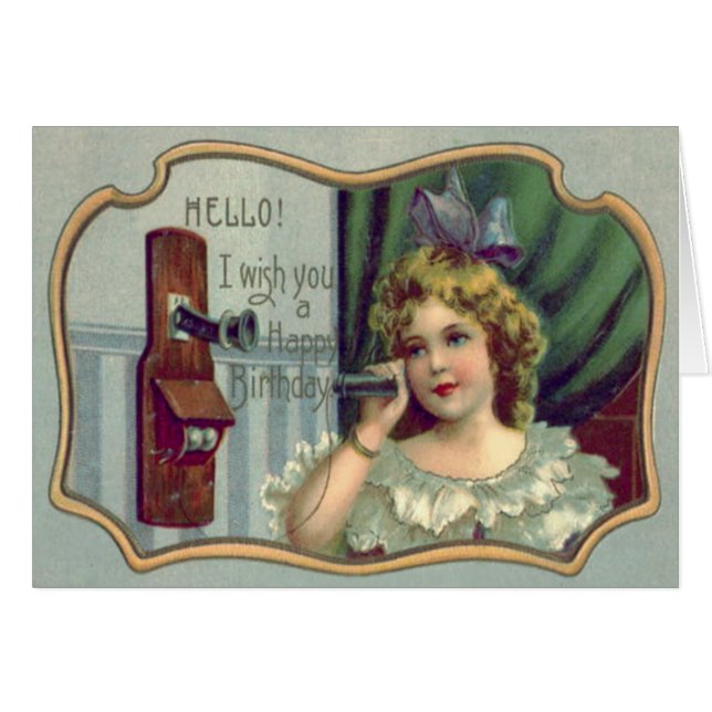 Cute Little Girl Antique Telephone (Vorderseite (Horizontal))