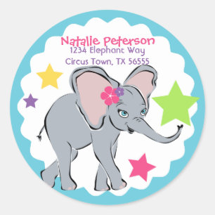 Cute Little Girl Elephant Star Étiquette de adress