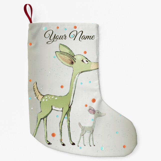 Cute Little Green Deers Winter Holidays  Kleiner Weihnachtsstrumpf (Vorderseite)