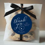 Cute Little Heart Wedding Gifts Thank You  Runder Aufkleber<br><div class="desc">Modern Wedding Minimal Thank You Gifts Classic favor Round Sticker,  in creative classy script,  cute little heart,  with bride and groom name and wedding date,  navy blue theme.</div>