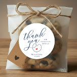 Cute Little Heart Wedding Gifts Thank You  Runder Aufkleber<br><div class="desc">Modern Wedding Minimal Thank You Gifts Classic favor Round Sticker,  in creative classy script,  cute little heart,  with bride and groom name and wedding date,  navy blue theme.</div>