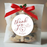 Cute Little Heart Wedding Gifts Thank You  Runder Aufkleber<br><div class="desc">Modern Wedding Minimal Thank You Gifts Classic favor Round Sticker,  in creative classy script,  cute little heart,  with bride and groom name and wedding date,  burgundy wine red theme.</div>
